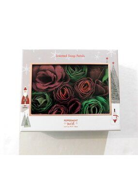Scented Rose Soap Petals Set Peppermint Swirl Holiday-Themed Sealed Box